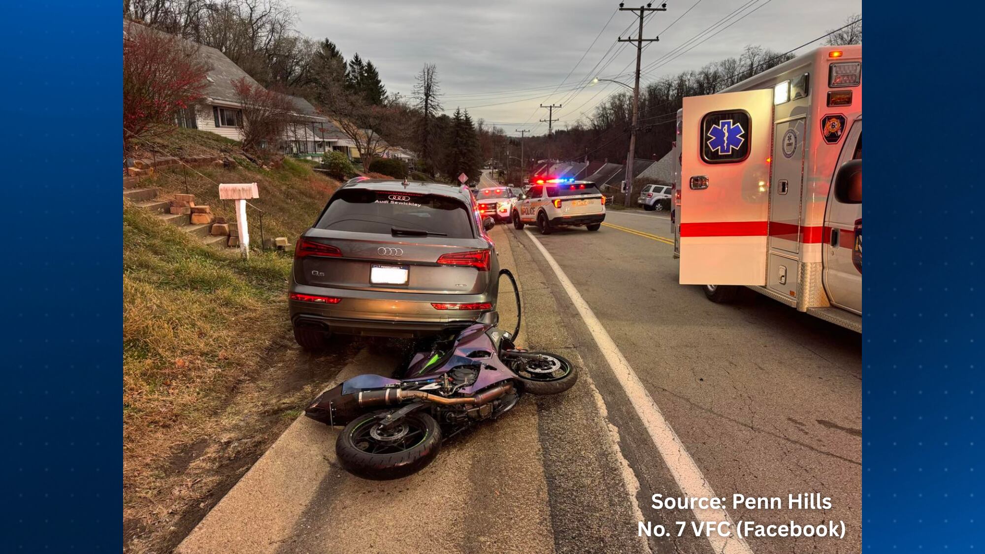 Person taken to hospital after motorcycle crash in Penn Hills