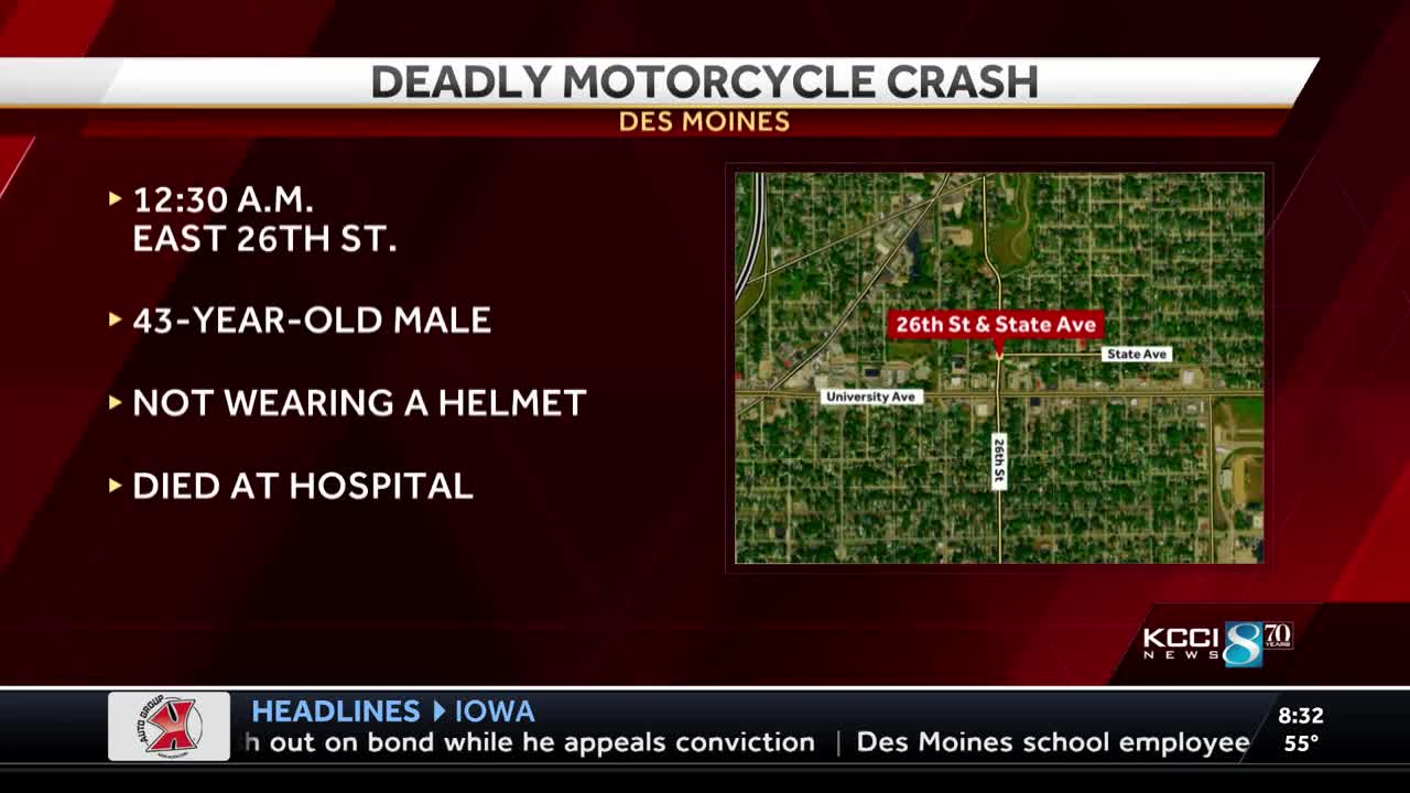 Motorcyclist dies in overnight crash in Des Moines