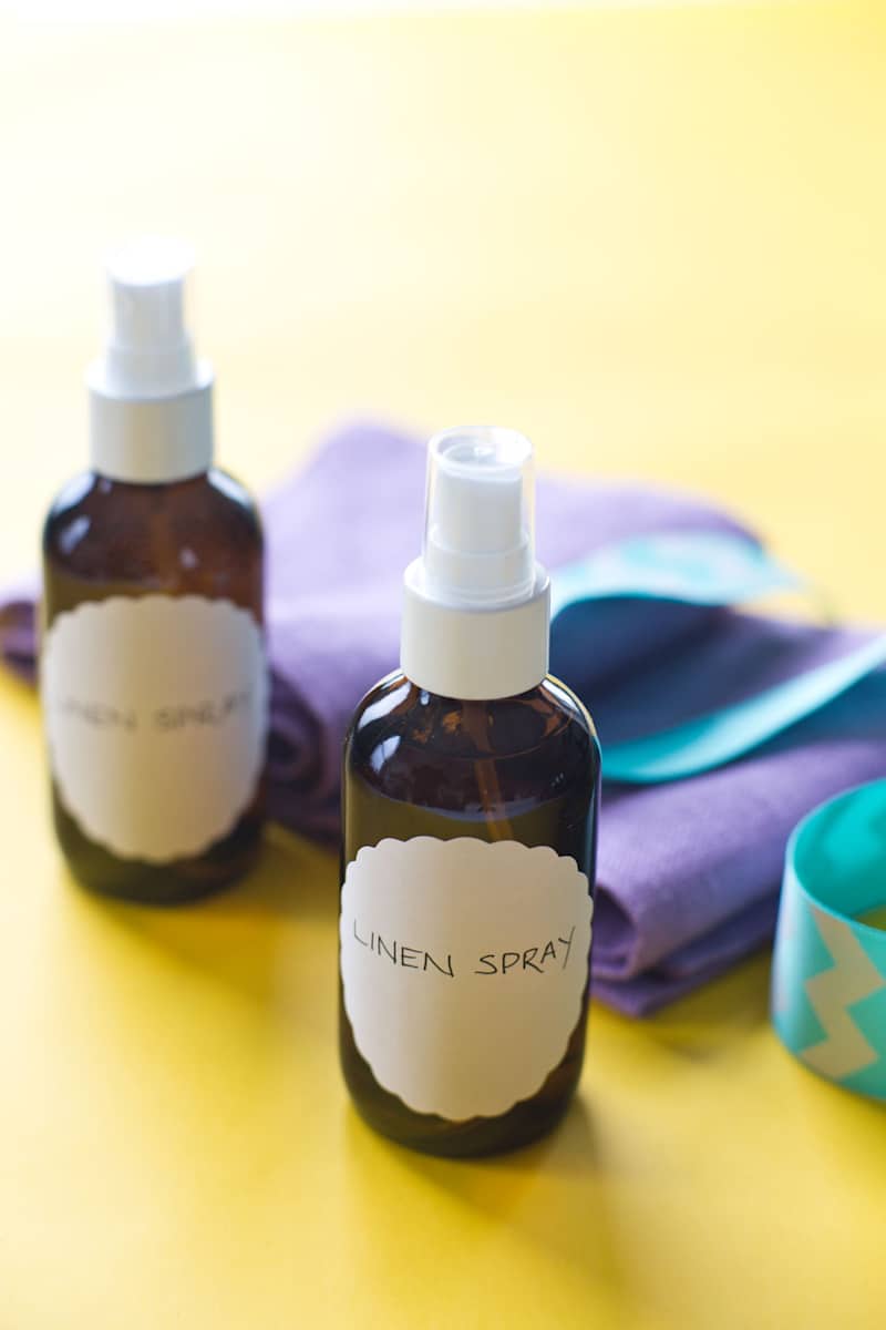 Two linen sprays in plastic spray bottles