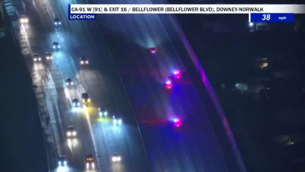 Stolen car flees from CHP officers during rainy pursuit in East LA