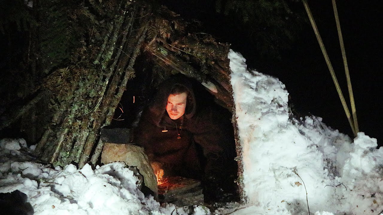 Primitive Shelter Challenge: Camping in Deep Snow