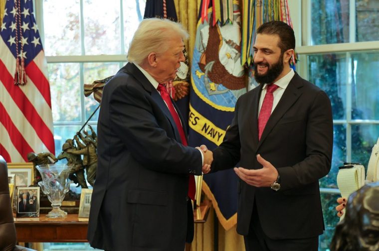 President Donald Trump with Syria’s President Ahmad al-Sharaa at the White House in Washington last Monday (Photo: Syrian Presidency press office via AP)