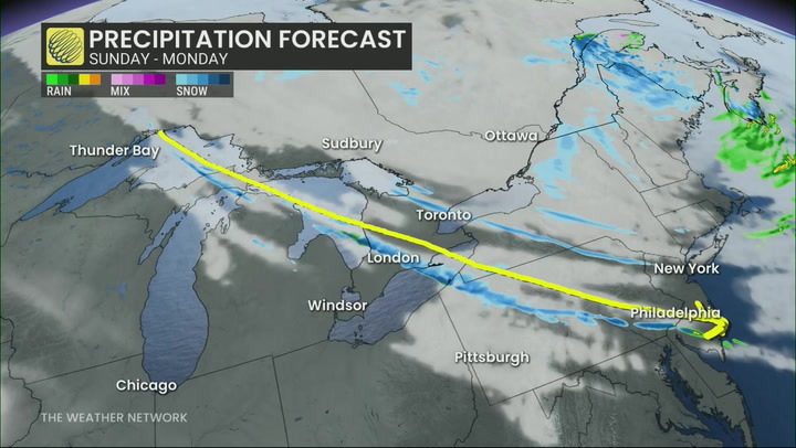 Snow squalls stretching from Superior to the Atlantic