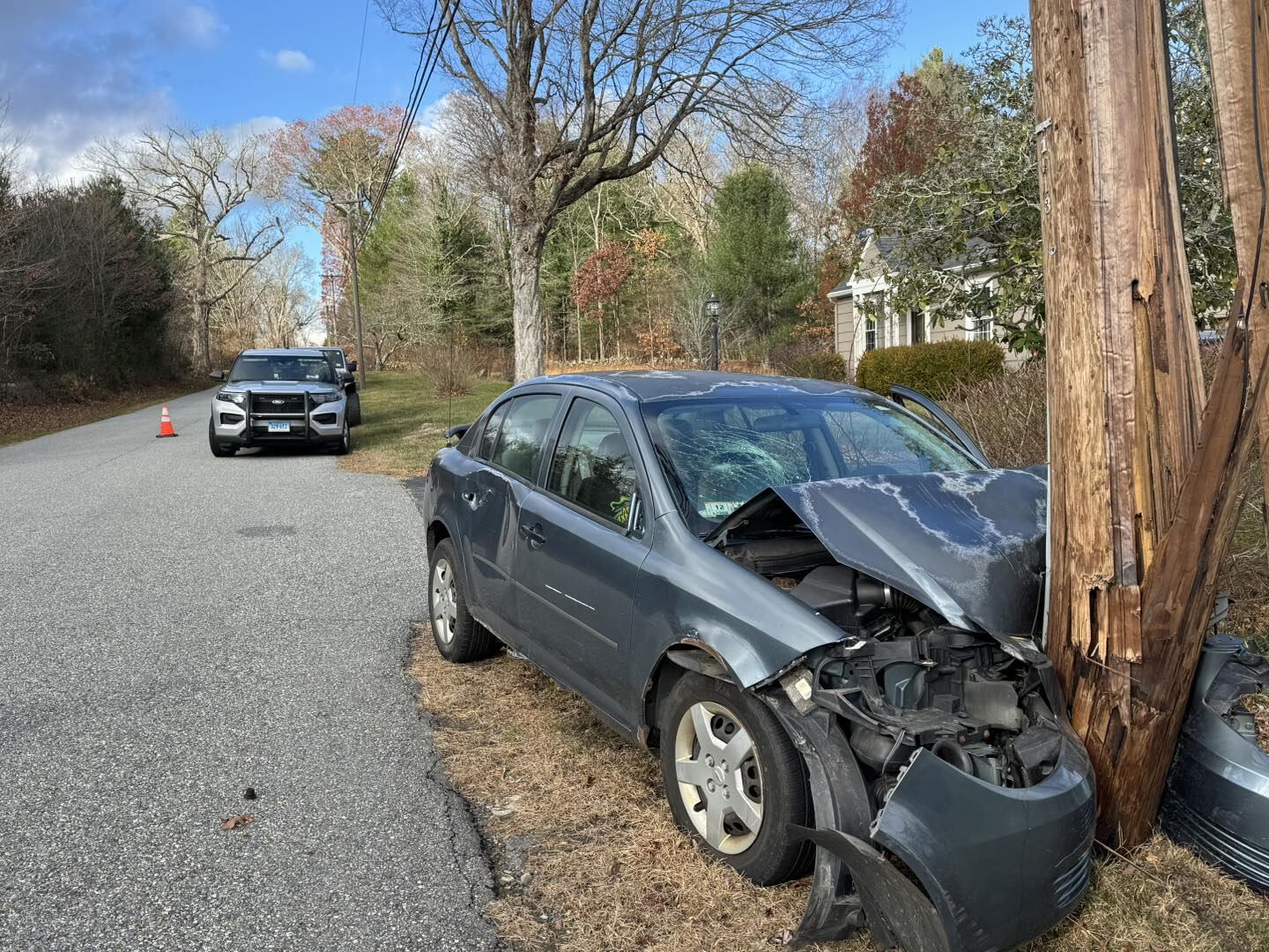Driver hospitalized after car hits pole on Water Street in Canterbury