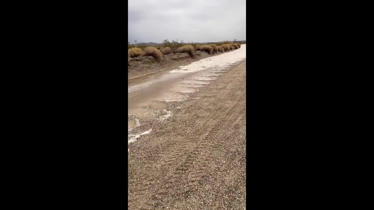 Flash flood sweeps through Anza-Borrego Desert in California, USA
