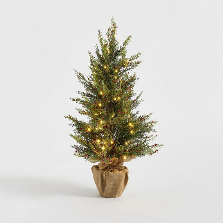 Pre-lit mini tree with burlap base