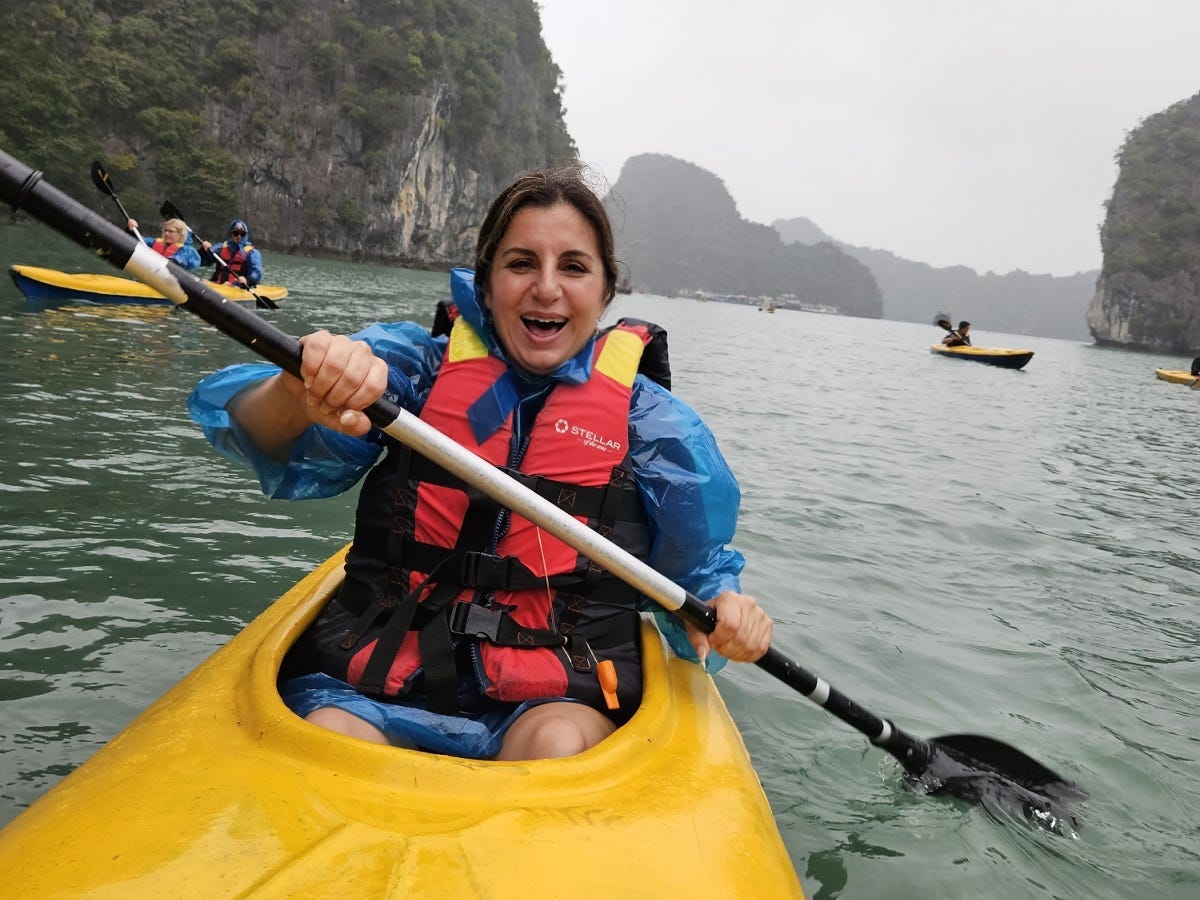 Kayaking around Ha Long Bay in Vietnam.