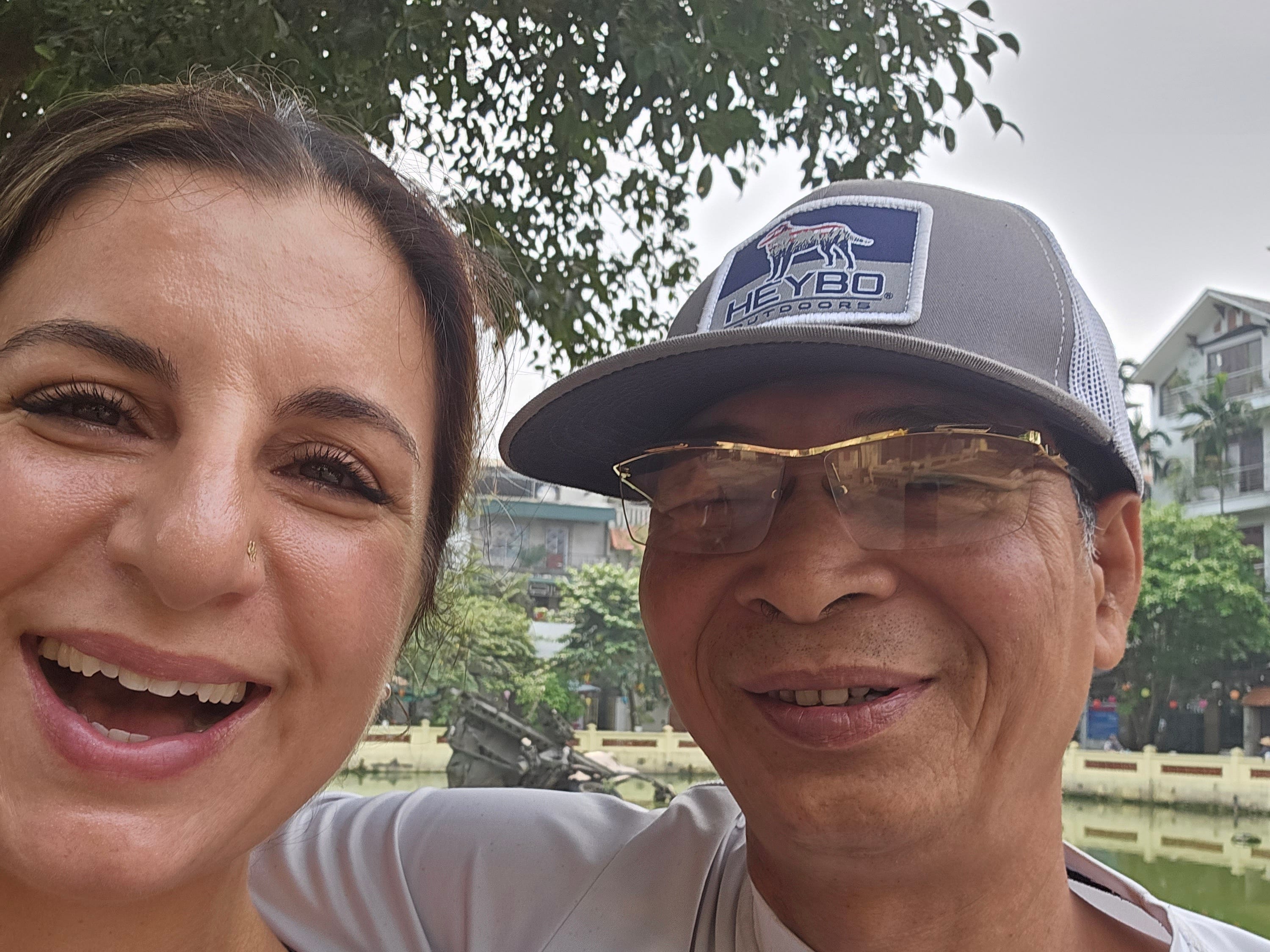 Bryanne and Lee in Hanoi, Vietnam during a motorcycle tour.