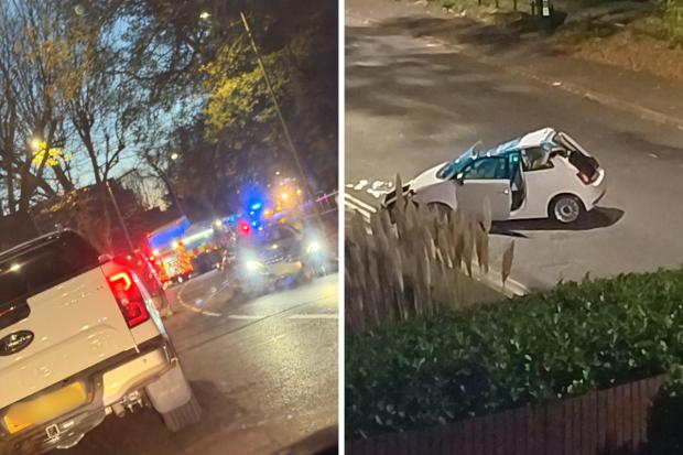 Driver hospitalised after car flipped in crash