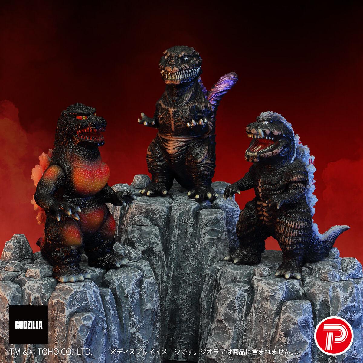 ゴジラ：怪獣芸術家ピコピコの3体のゴジラ 赤蓄光で光る 独自視点で
