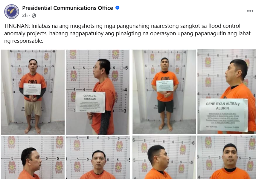 LOOK: Palace releases mugshots of 6 arrested in flood control mess