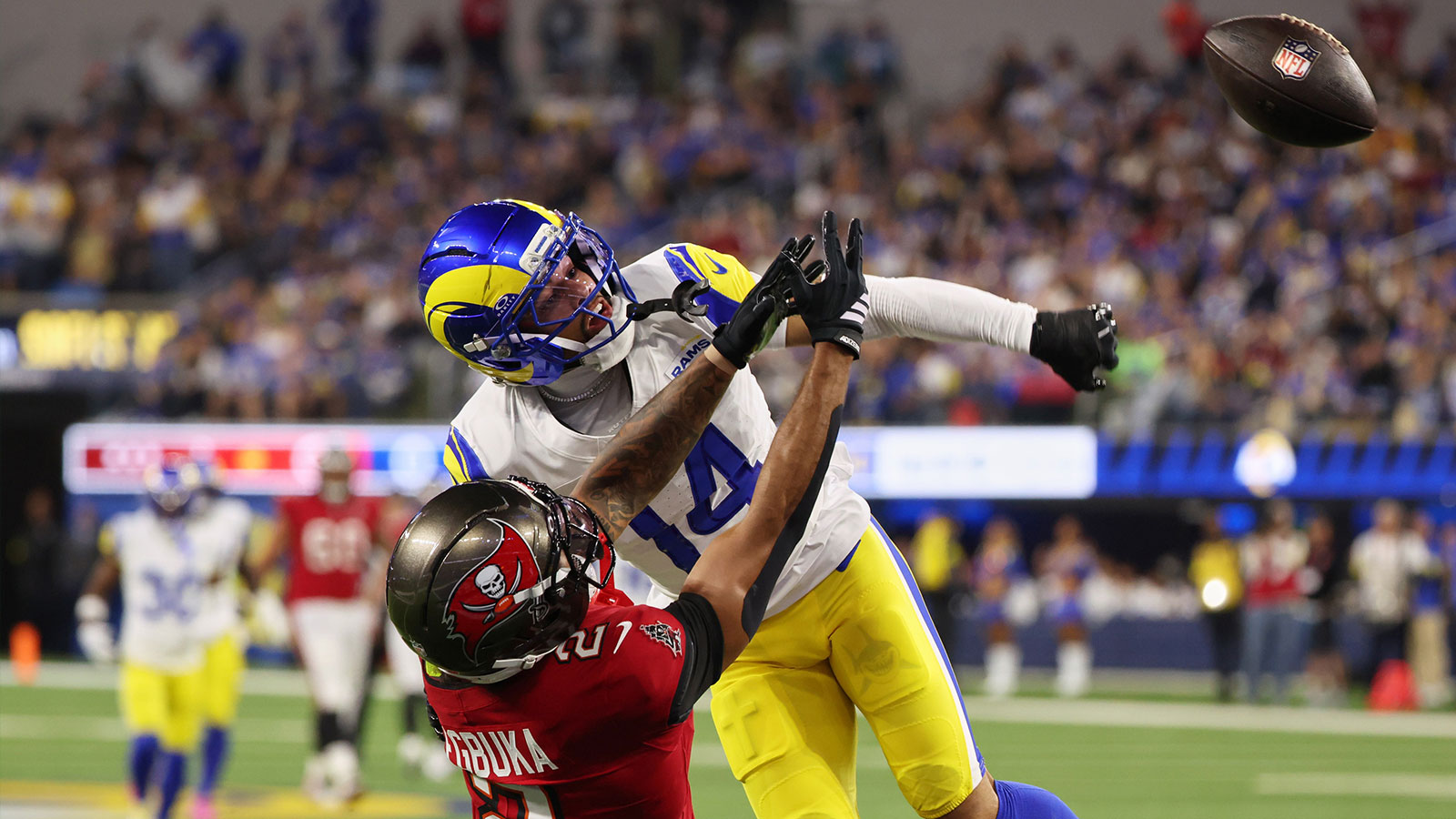 Watch Rams’ Cobie Durant rip ball from Cade Otton, return interception ...