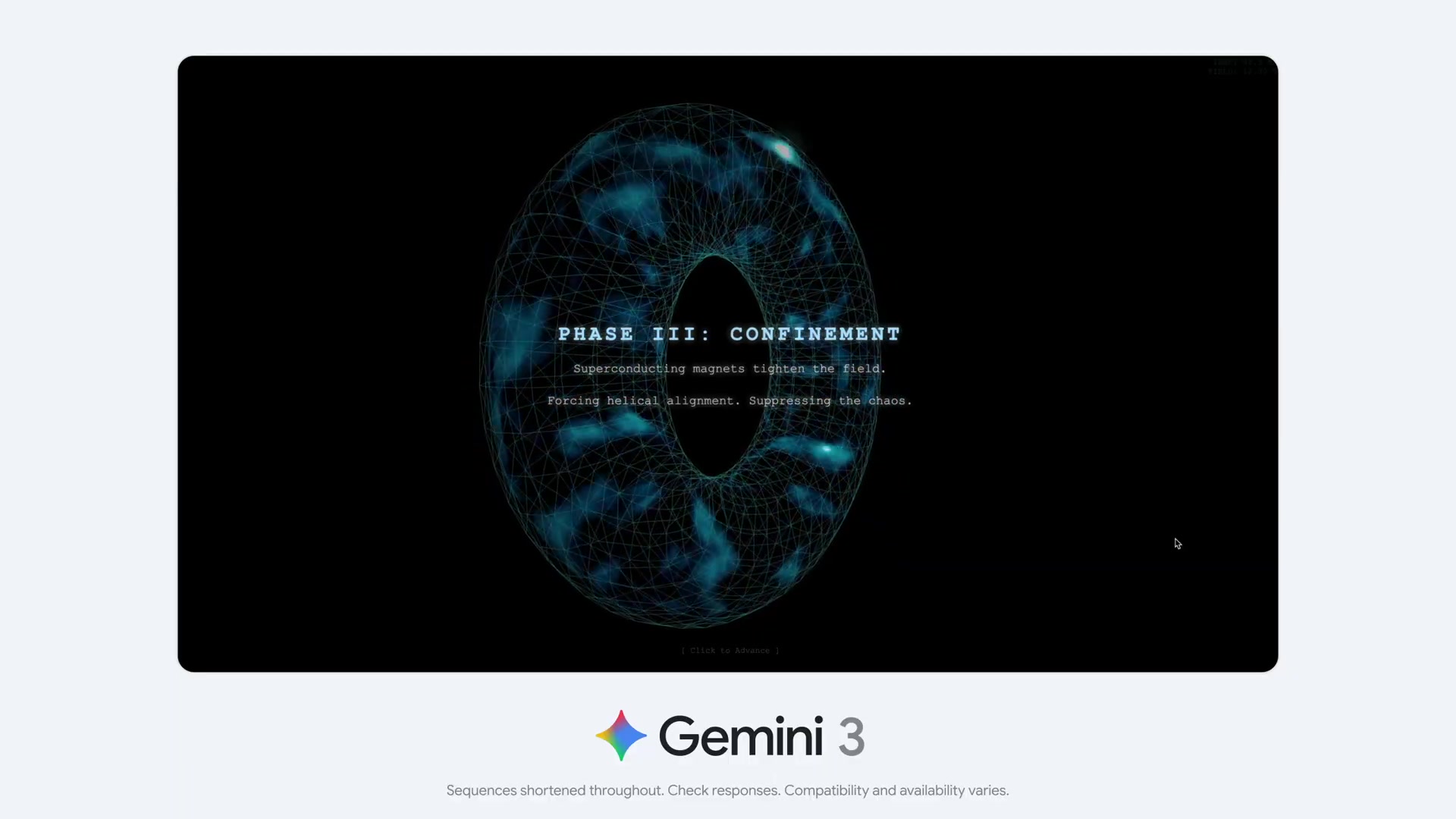 Gemini 3 Code a visualization of nuclear fusion