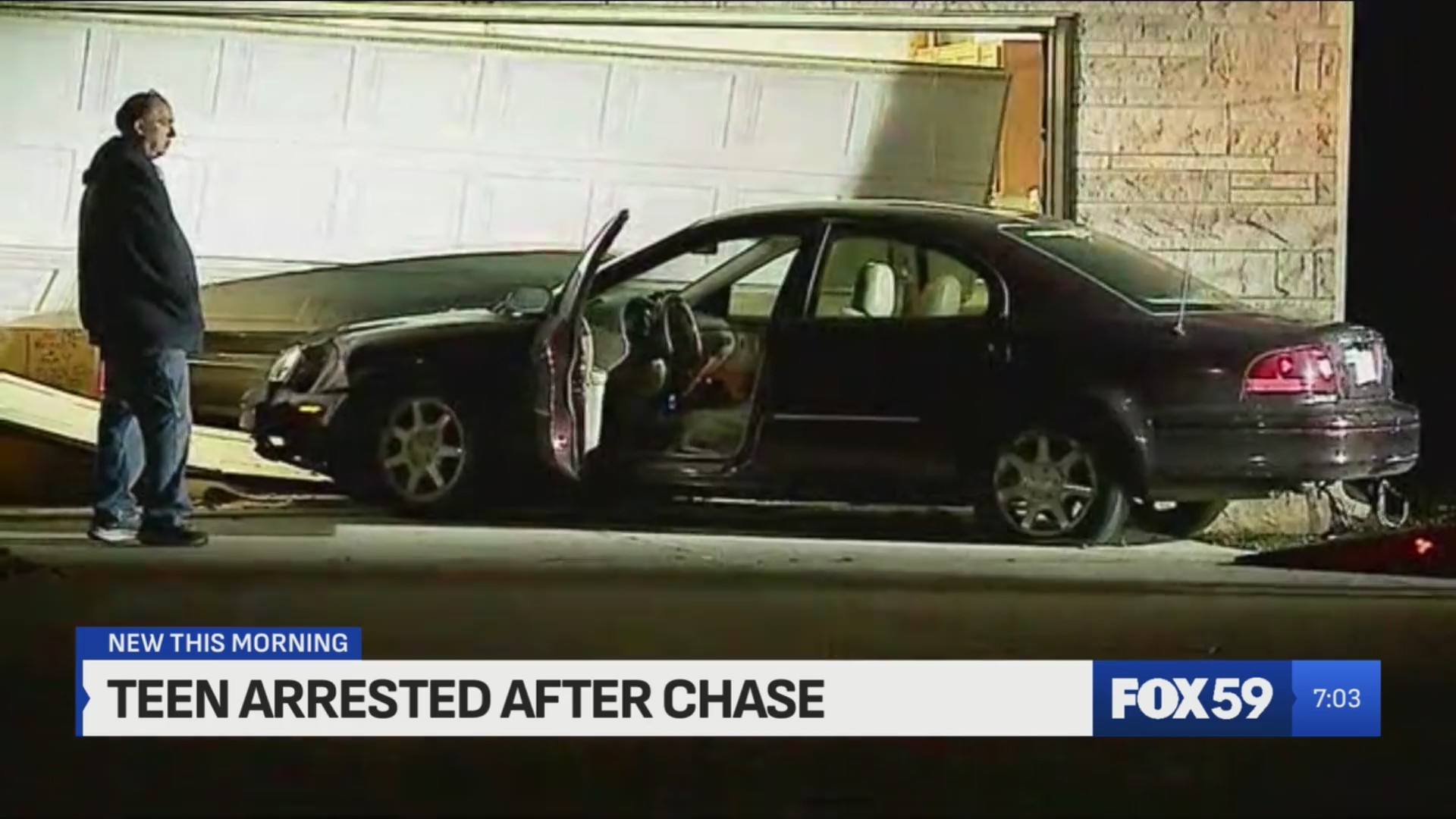 Teen leads police on chase, crashes car into garage