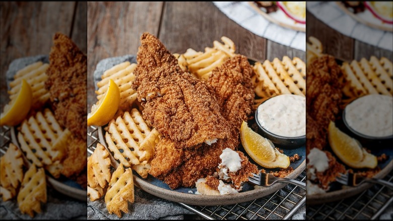 Fried catfish with waffle fries from Logan's Roadhouse
