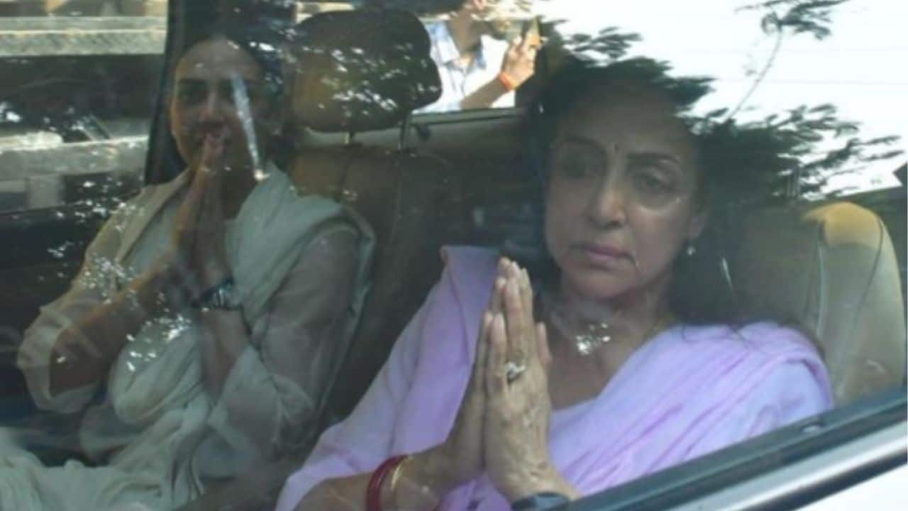 Dharmendra death: Wife Hema Malini leaves crematorium in tears, folds hands, watch video
