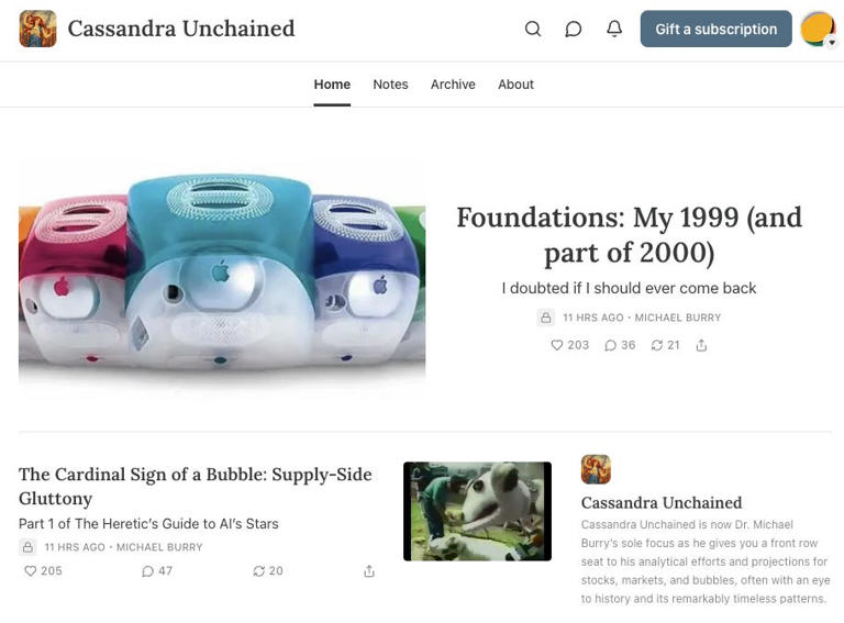 'Big Short' investor Michael Burry just launched a Substack and took ...