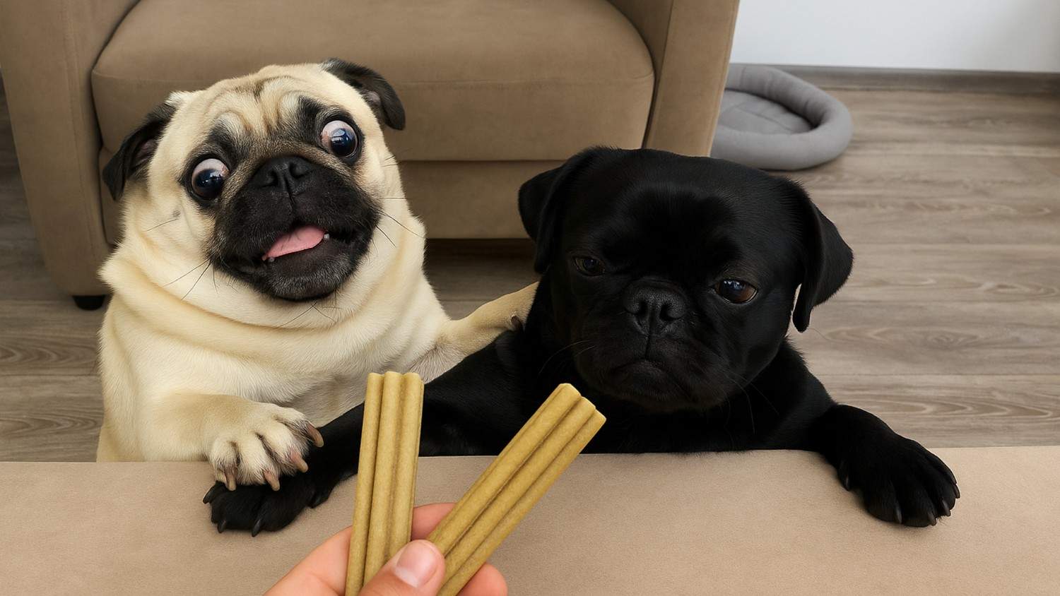 Two Little Pugs, One Big Treat Dilemma