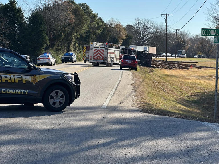 York Highway shut down after logging truck overturns