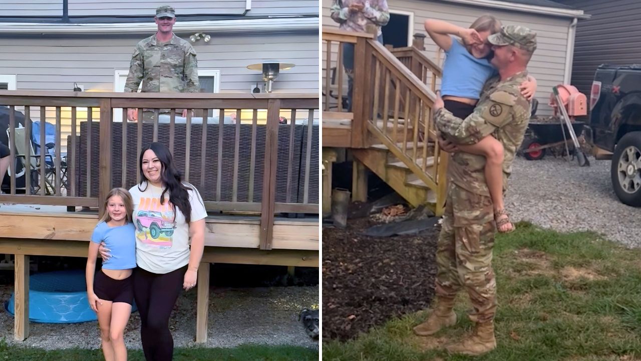 Emotional reunion follows girl's surprise at military dad's unexpected ...