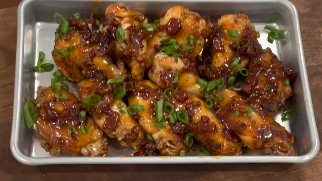 Air fryer pig bites with smoked sausage, bacon and jalapeno