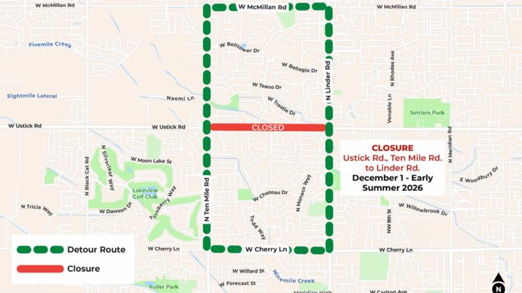 Section of Ustick Road to close until summer 2026 for extensive ...