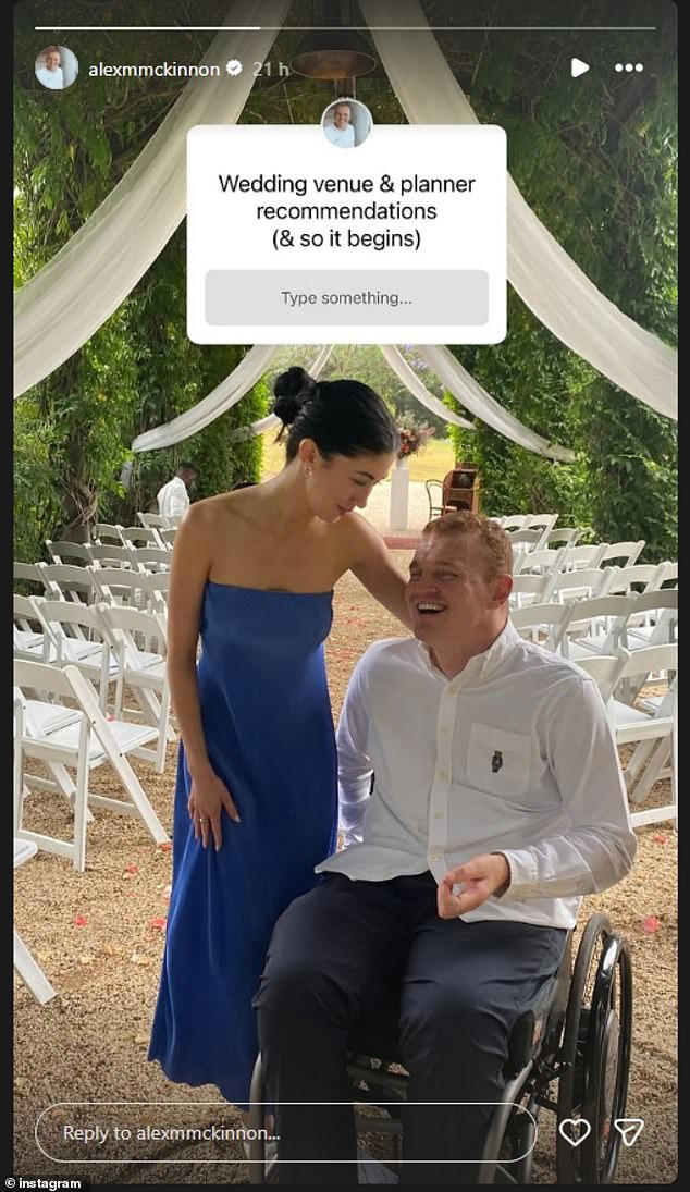 Footy star Alex McKinnon and his fiancee take a big step towards ...