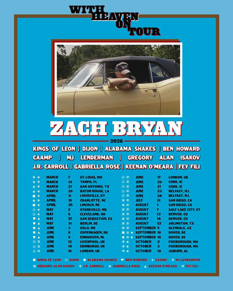 Zach Bryan Announces 2026 Tour Dates With MJ Lenderman, Dijon, and More