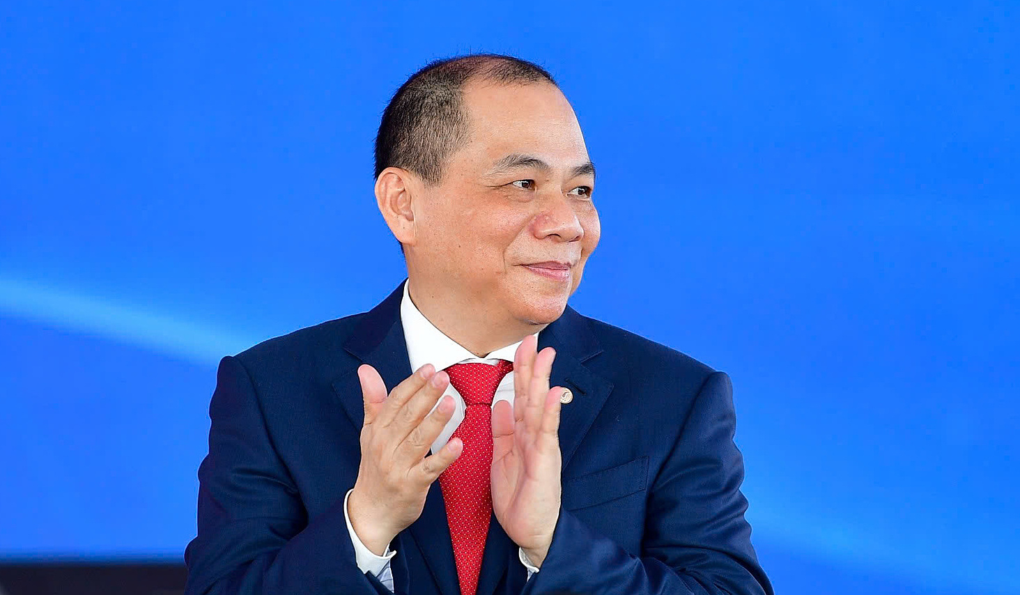 Ông Phạm Nhật Vượng tại lễ khởi công dự án Khu đô thị lấn biển Cần Giờ, ngày 19/4. Ảnh: Thanh Tùng