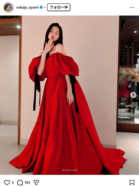 中条あやみ 赤ドレス姿が圧倒的美貌…「衝撃の美しさ」「リアル