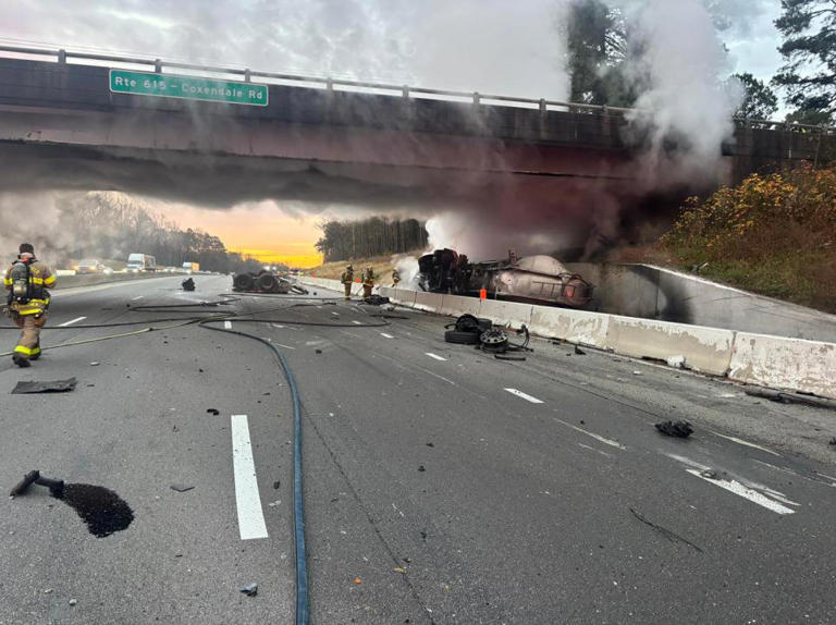 Tractor-trailer catches fire in crash on I-95 in Chesterfield County
