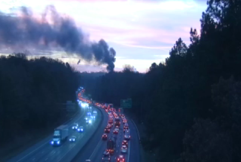 Tractor-trailer catches fire in crash on I-95 in Chesterfield County