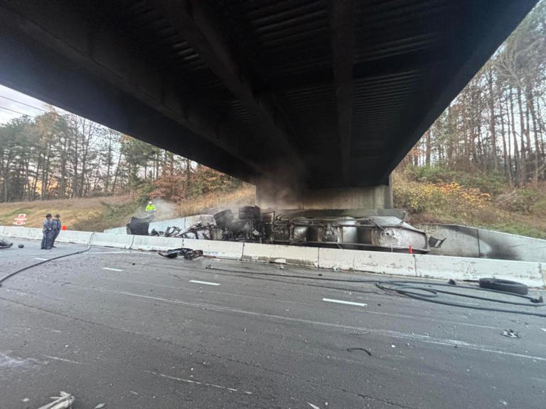 Tractor-trailer catches fire in crash on I-95 in Chesterfield County