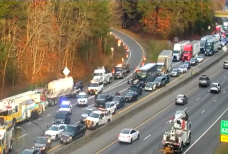 Tractor-trailer catches fire in crash on I-95 in Chesterfield County