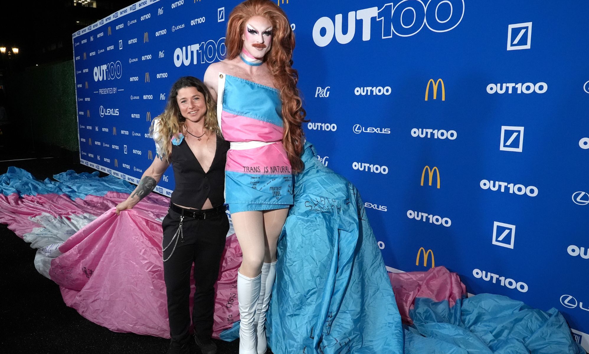 Pattie Gonia turns Yosemite trans Pride flag into fierce red carpet look