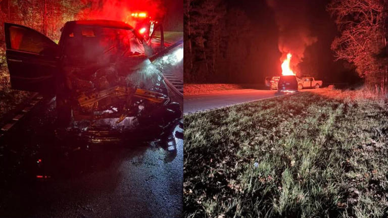 Fire rescue responds to overnight three-car crash, vehicle fire