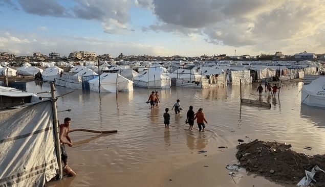 Tents Housing Displaced Palestinians Flooded After Heavy Rains