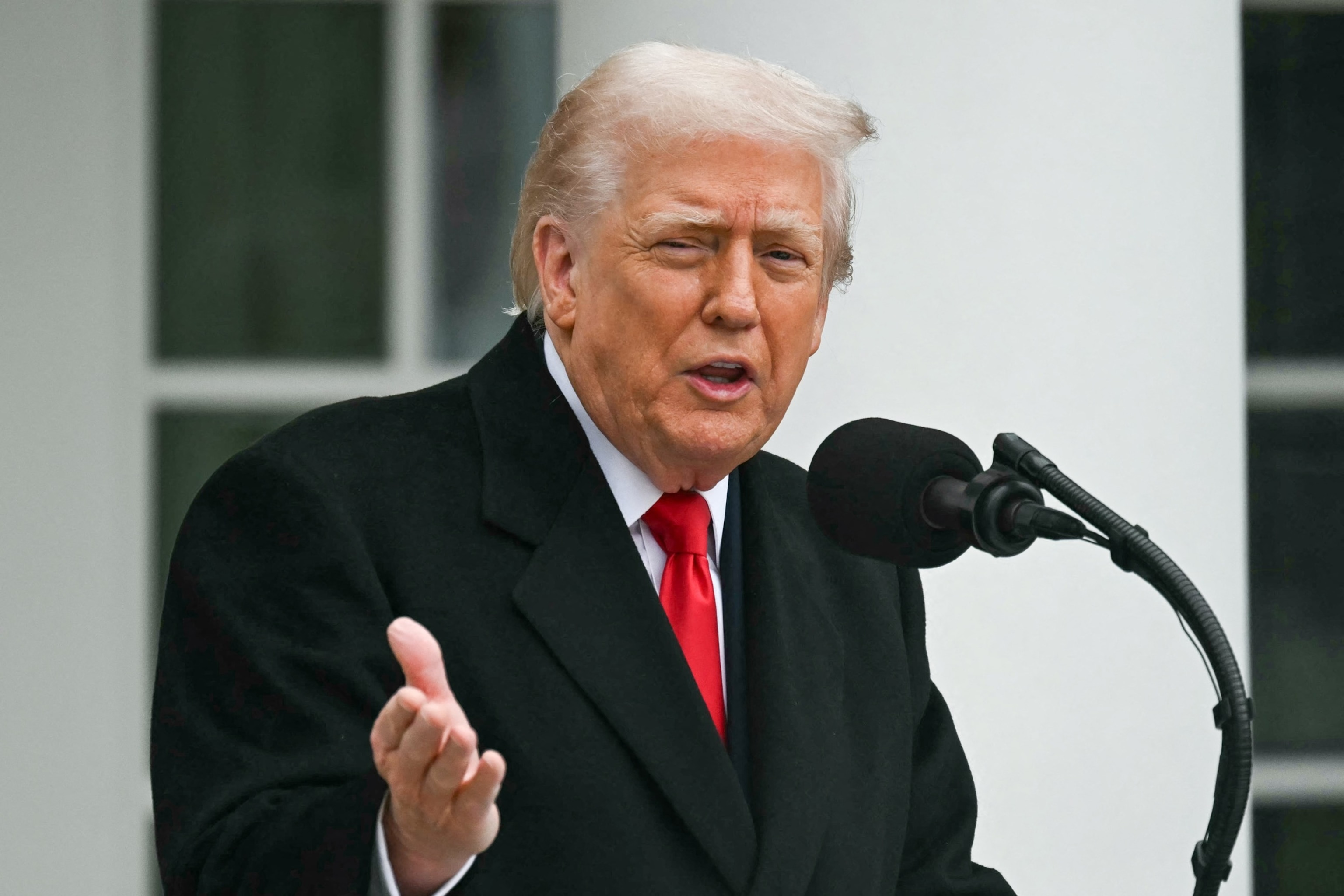 Andrew Caballero-Reynolds/AFP via Getty Images - PHOTO: President Donald Trump speaks during a pardoning ceremony for the national Thanksgiving turkeys Waddle and Gobble in the Rose Garden of the White House, Nov. 25, 2025, in Washington.