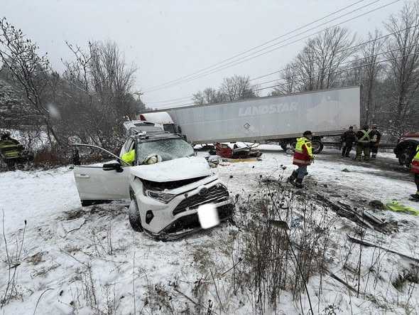2 injured after tractor trailer crash on Route 103 in Chester