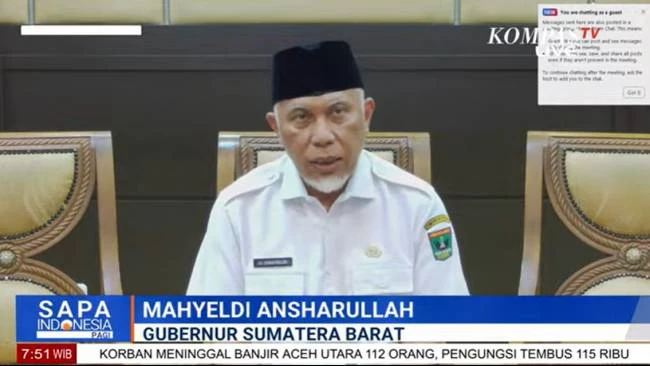 Gubernur Sumatera Barat Mahyeldi Ansharullah dalam Program Sapa Indonesia Pagi Kompas TV, Rabu (3/12/2025).