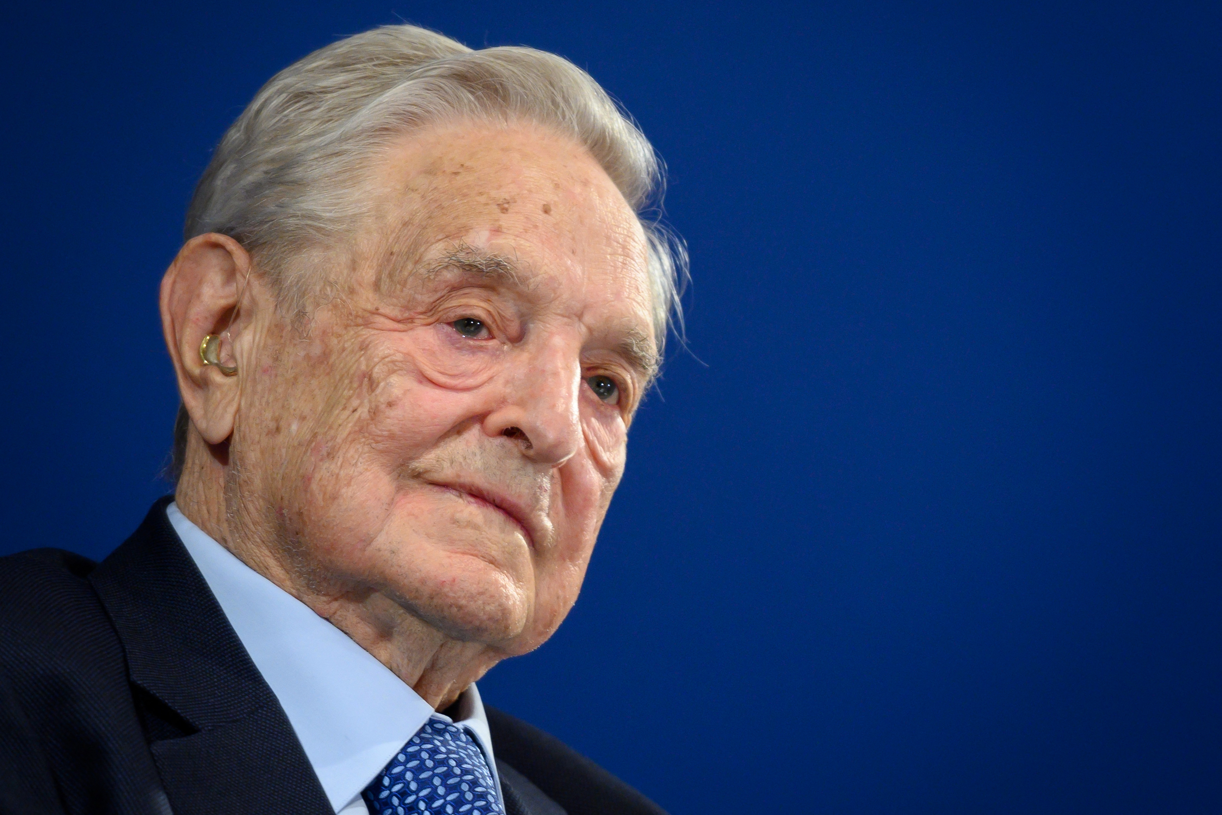 Soros, a Hungarian-born American investor and philanthropist, delivers a speech in 2020 at Davos in eastern Switzerland.