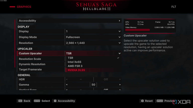 Graphics settings in Hellblade II: Senua's Saga.