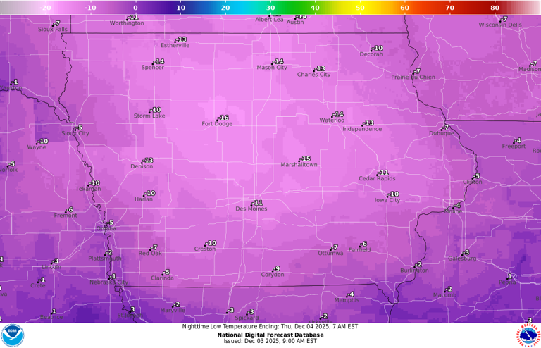 Iowa will be the coldest state in the US. Maps show how cold it'll be.