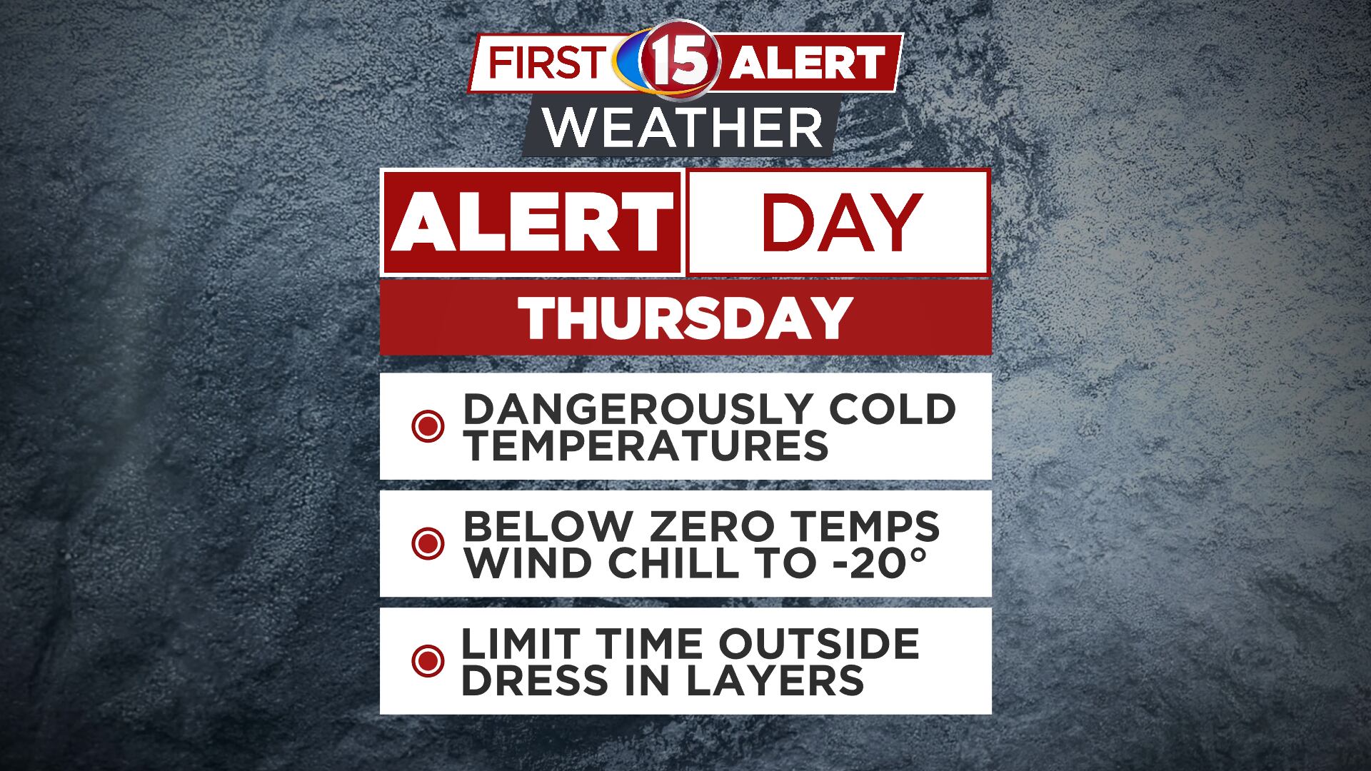 FIRST ALERT DAY THURSDAY - Very cold temperatures expected