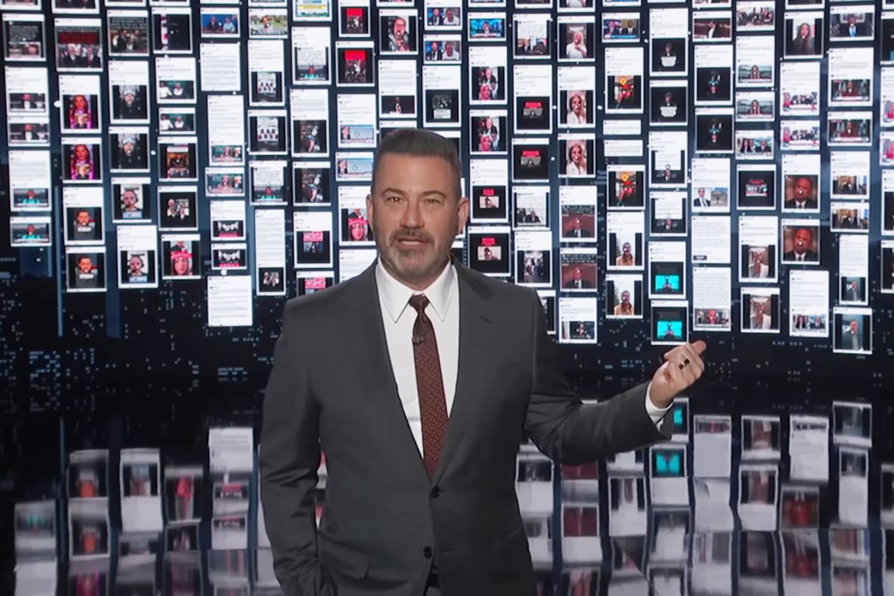 Jimmy Kimmel Live/Youtube Jimmy Kimmel shows off wall of Trump screenshots on Dec. 2, 2025
