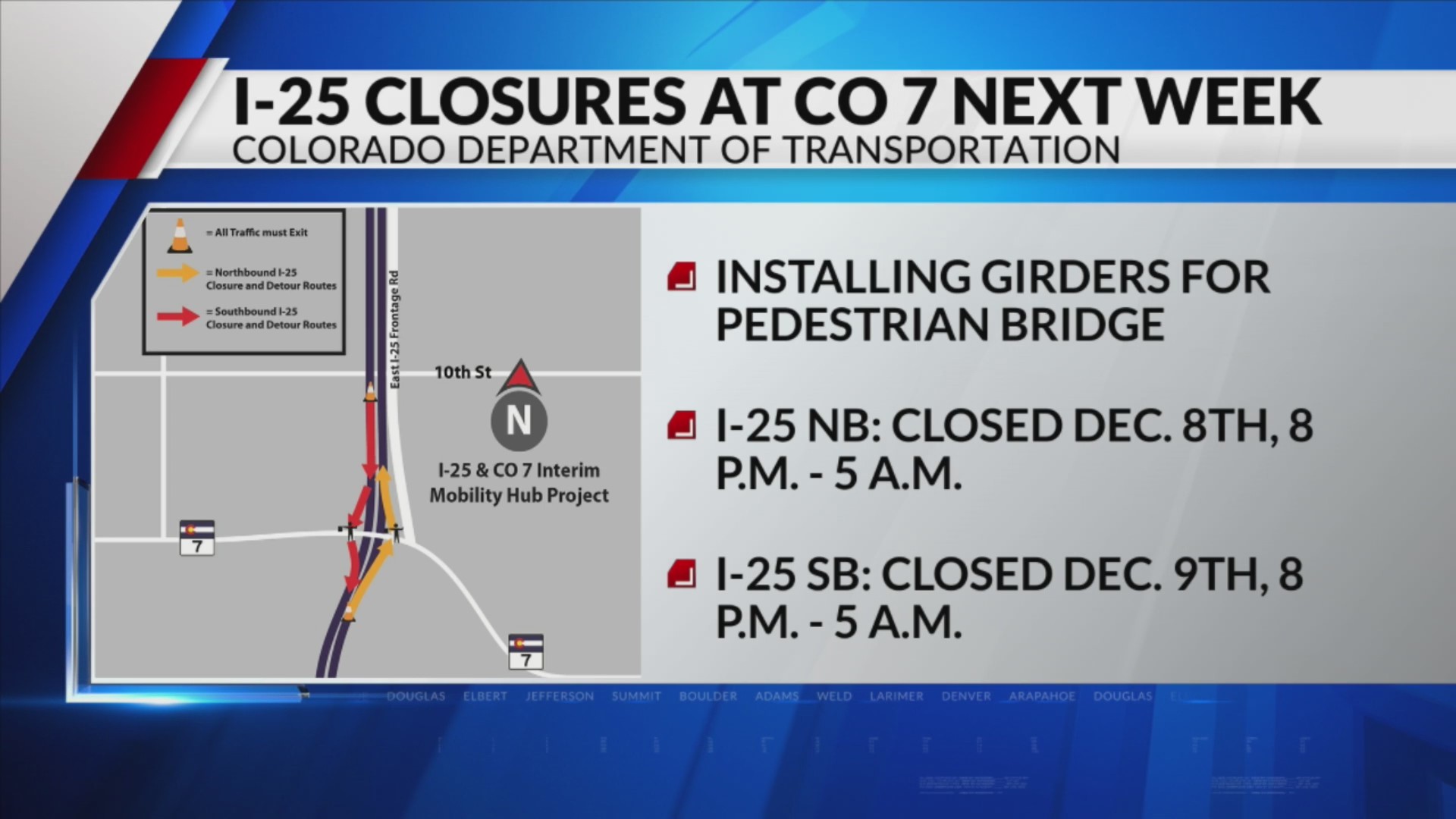 Closures scheduled on I-25 for construction near Thornton