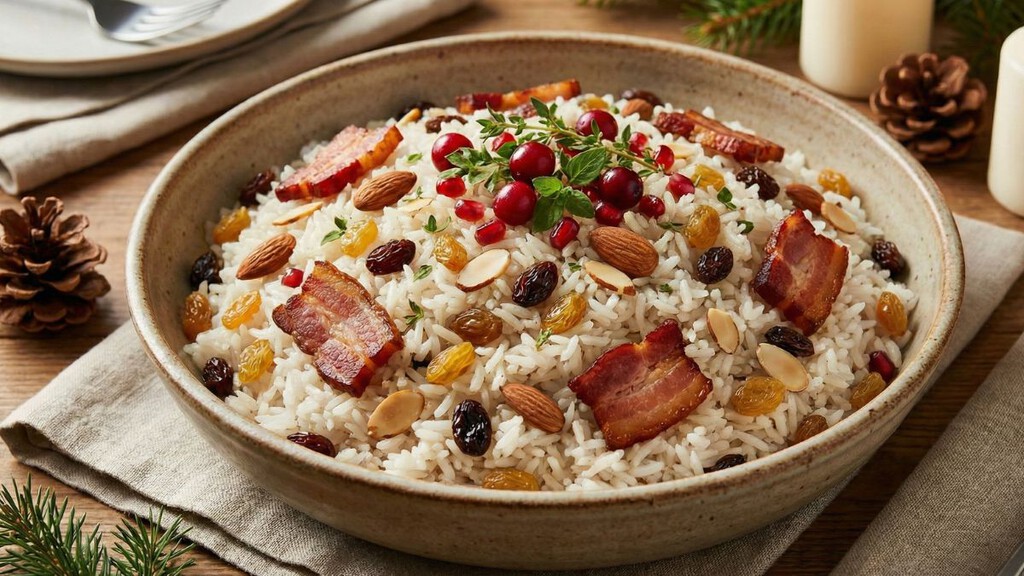 Arroz navideño con almendras y tocino: la guarnición fácil y deliciosa ...