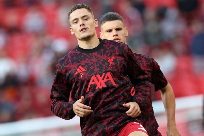 Florian Wirtz and Milos Kerkez warm up ahead of the second of two pre-season friendly matches between Liverpool and Athletic Club at Anfield, August 2025