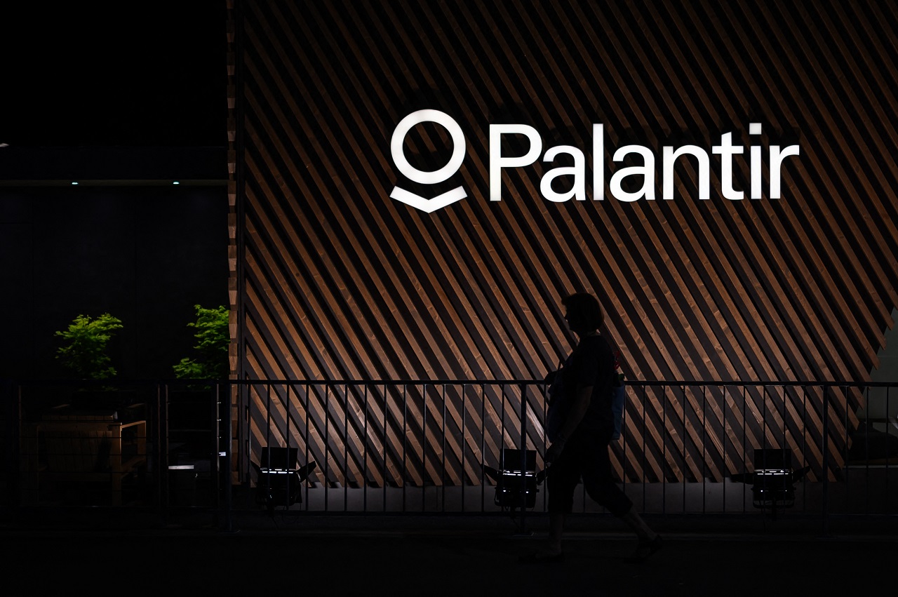 Palantir logo on building in Switzerland