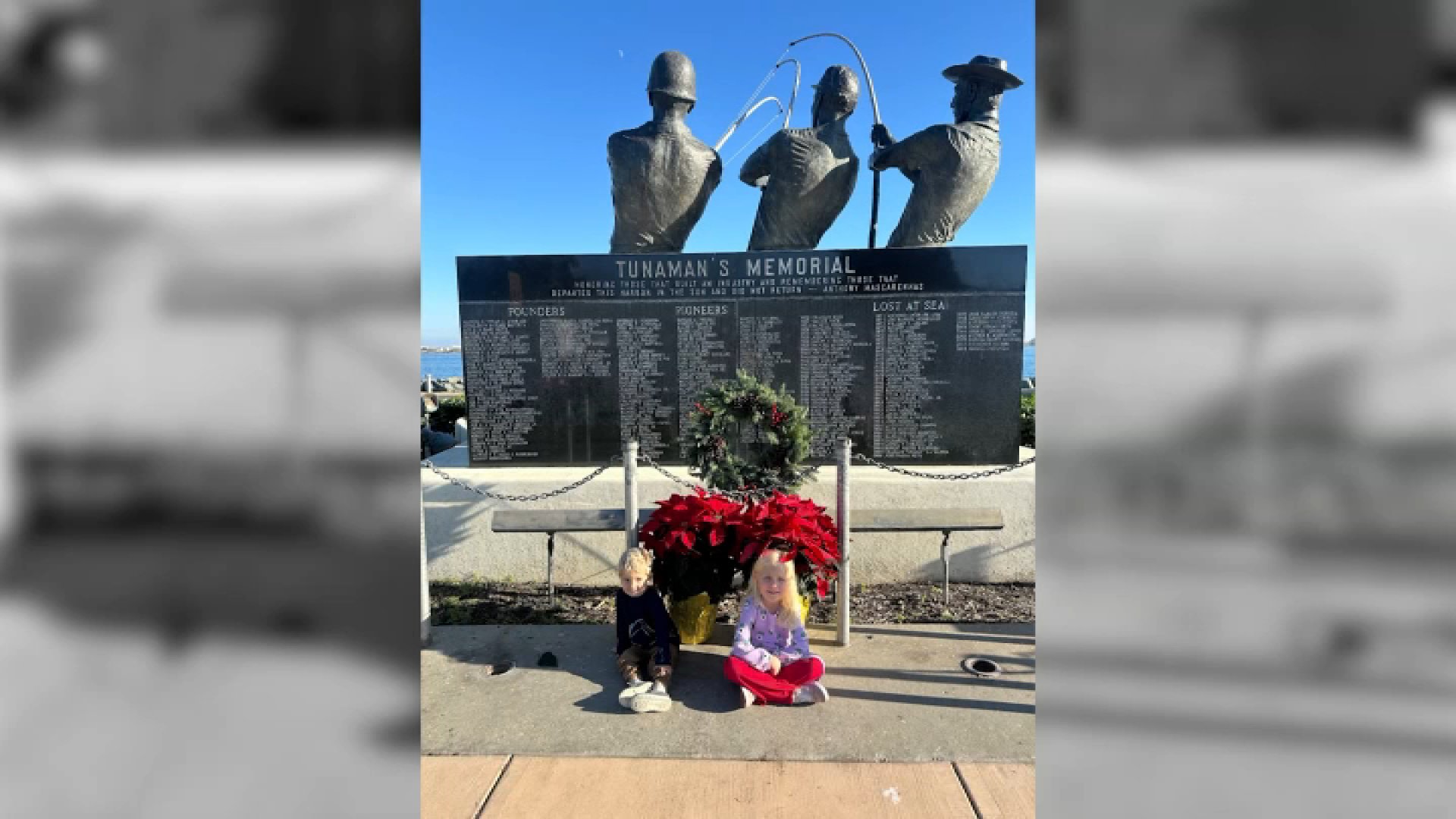 Poinsettias placed to honor those lost at sea, taken from Shelter Island memorial